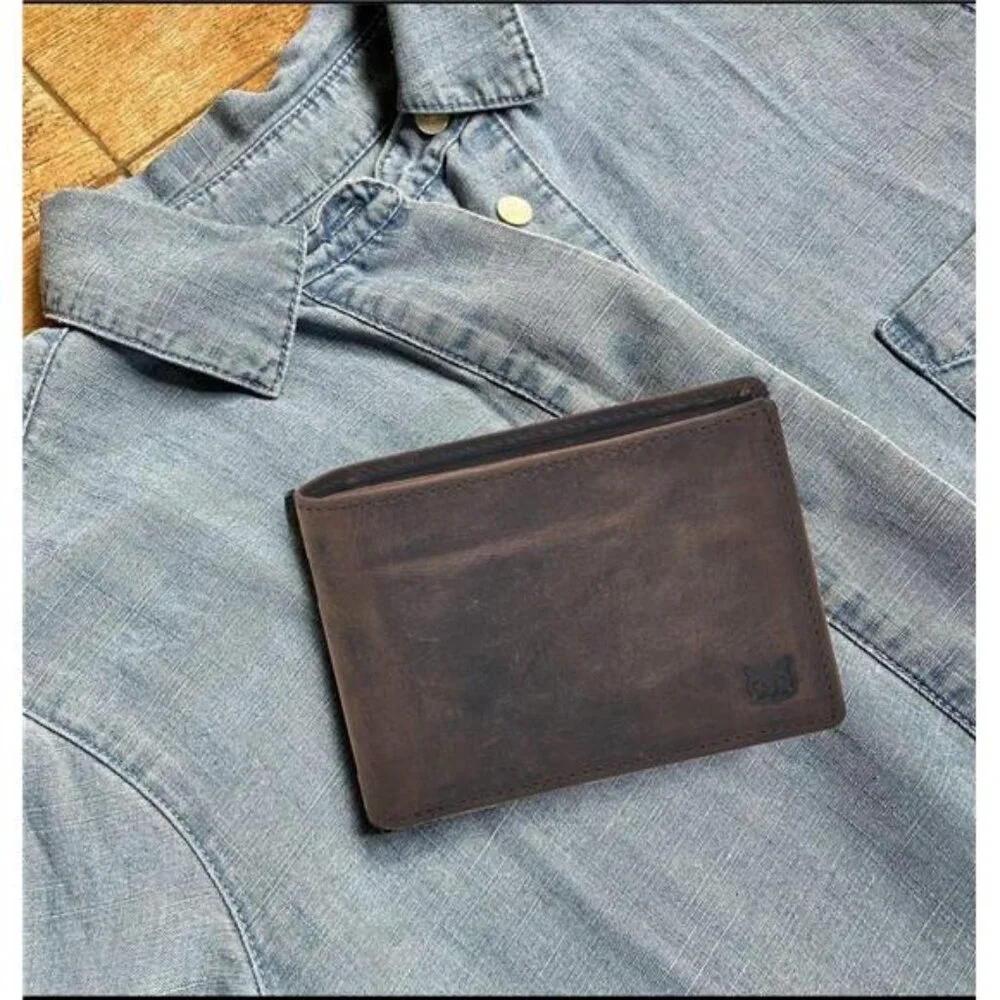 Real Leather Mens Bifold Wallet RFID Blocking Slim Minimalist Front Pocket